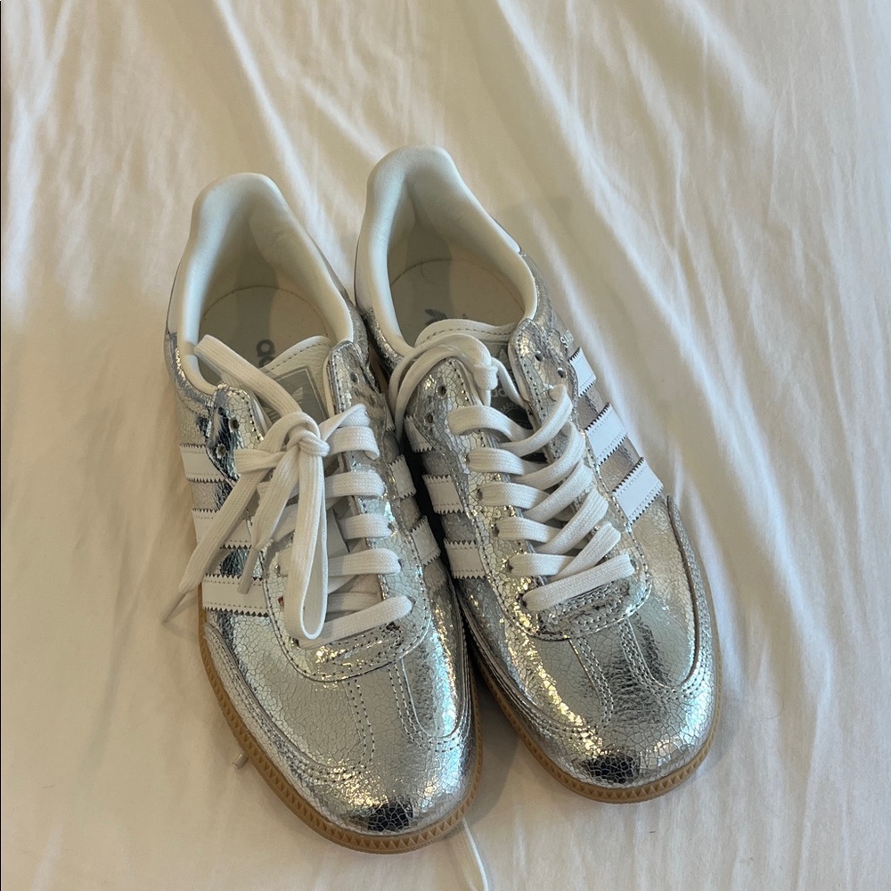 Adidas Gazelle Silver and White Sneakers